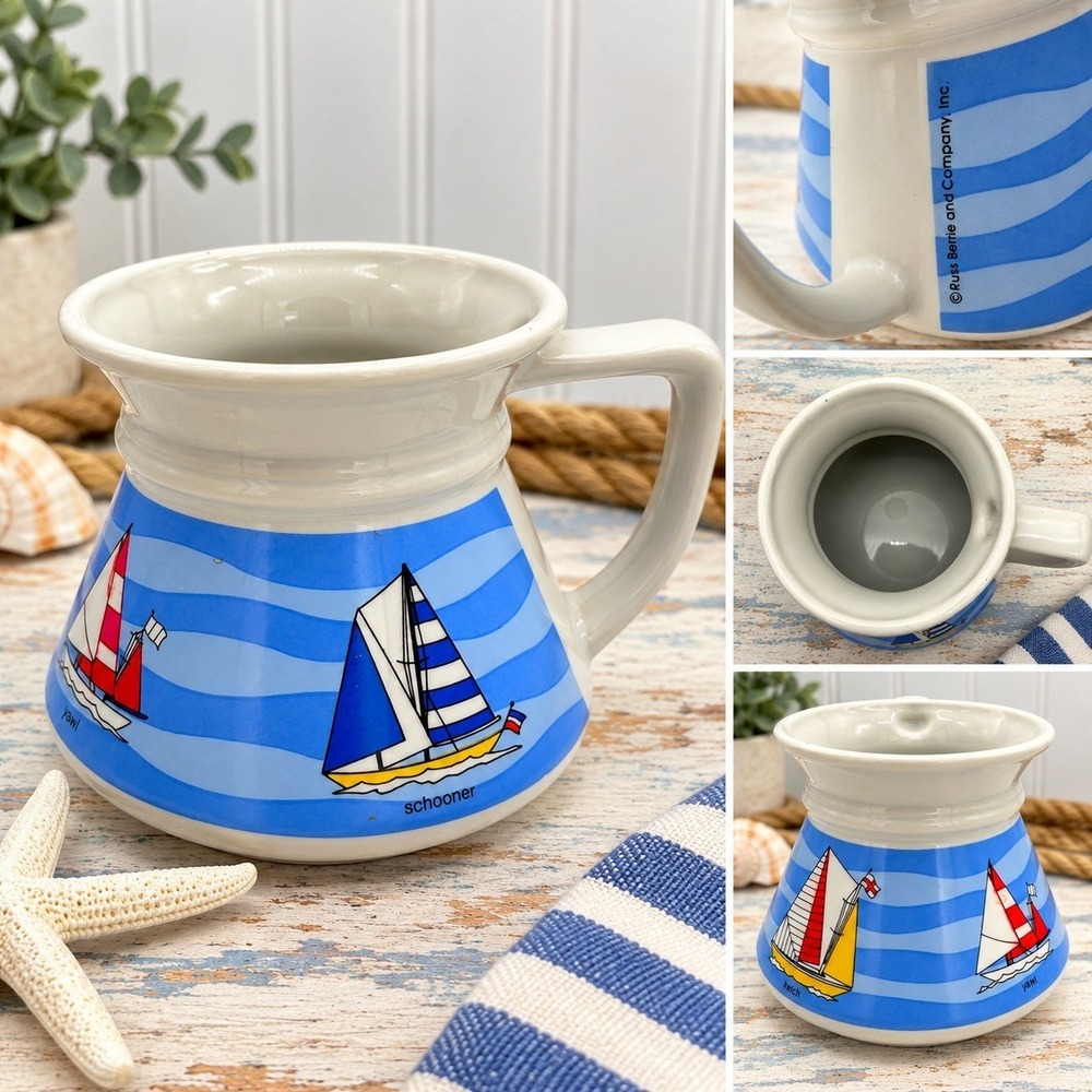 Russ Berrie Sailboat Captains Mug Cup No Spill Wide Base Nautical Ceramic